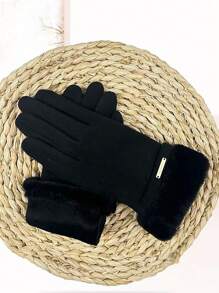 1 Pair Beige Thickened Warm Touchscreen Gloves, Autumn/Winter