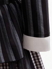 女学生学院制服服装条纹连衣裙假发+袜子3件套服装套装儿童万圣节狂欢节角色扮演生日派对儿童化装舞会 - 黑色 - 查看 7