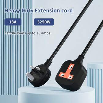 Single-Socket Extension Cord, Length 1 To 10 Meters, 13 Amp Single-Socket Extension Cord, British Three-Prong Plug Power Strip (13A, Maximum Power 3250W), Sturdy And Durable, Suitable For Travel, Home, And Office, Black And Orange Inner Frame, Heavy-Duty Cable Extension Cord Socket, Suitable For Various Scenarios.
