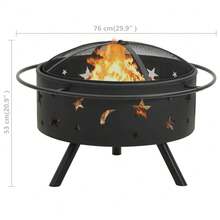vidaXL Fire Pit With Poker 29.9" XXL Steel - Black - View 9