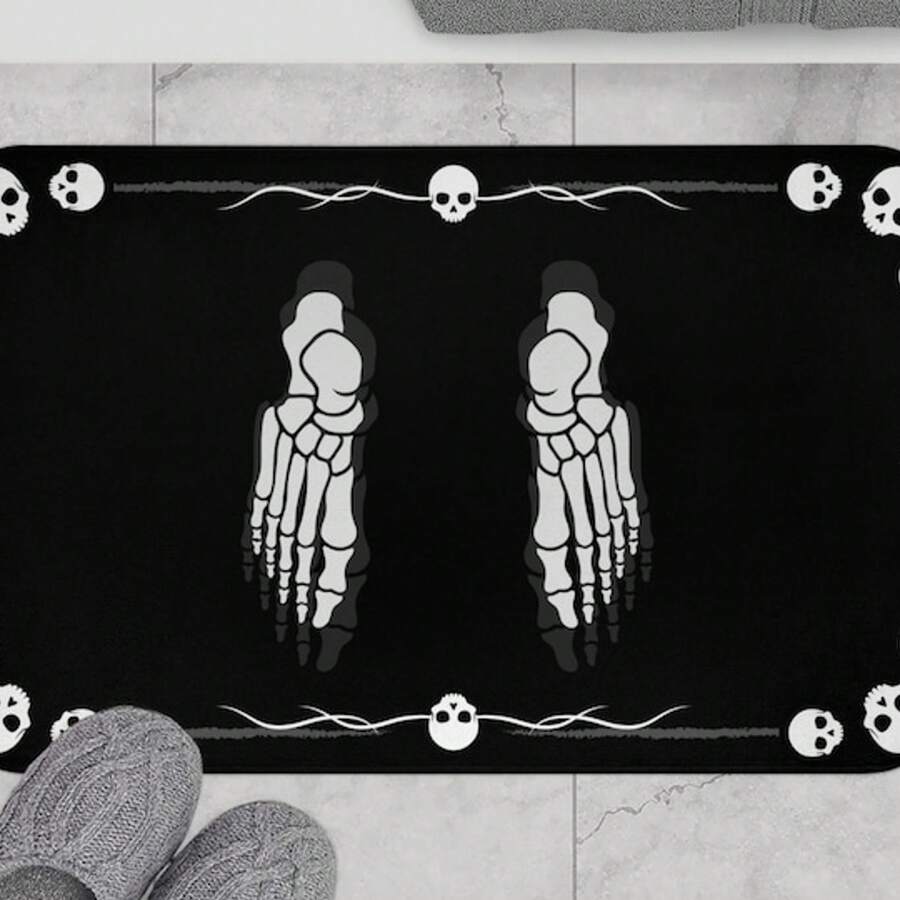 Skeleton Footprints Bath Mat - Gothic Home Decor - Skeleton Bathroom ...