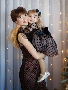 Young Girl Black Bow Polka Dot Mesh Elegant Party Dress, Princess Dress Suitable For Girls' Birthday Party, Banquet, Prom, Wedding Flower Girl, Holiday Celebration - Black - View 6