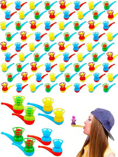 10pcs Random Color Plastic Pipe Shaped Floating Blowing Balls - Suspension Flying Ball Toys - Family Party Favor Interesting Gifts Ideas - Stress Reliever Balance Blowing For Adults Funny Party Supplies