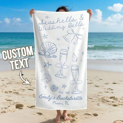 1pc Customized Name Beach Towel, Personalized Name Beach Towel, Personalized Pool Towel, Personalized Beach Towel, Personalized Bath Towel, Gift Towel, 70*140cm, Letter Combination Beach Towel, Suitable For Singles Party, Travel, Vacation ,Travel Organizer
