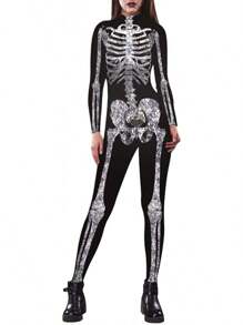 Halloween Decor ALBIZIA Women's Skull Skeleton Halloween Costume Jumpsuit Bodysuit Cosplay Bodysuit Outfit