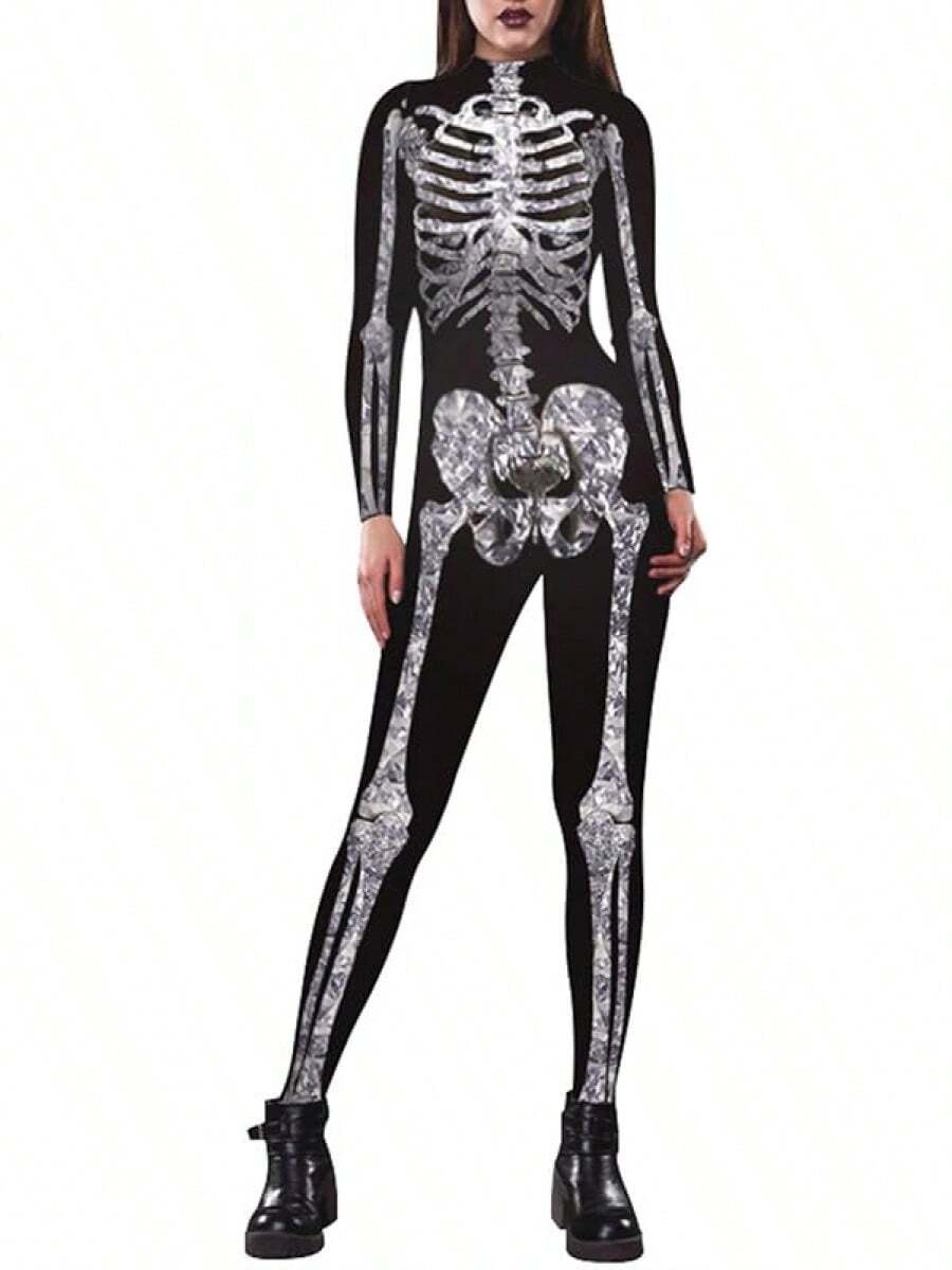 Halloween Decor ALBIZIA Women's Skull Skeleton Halloween Costume Jumpsuit Bodysuit Cosplay Bodysuit Outfit