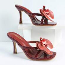 planare 女士时尚优雅酒红色高跟凉鞋，带有花卉装饰，适合休闲，派对，约会，日常通勤，稳定舒适的穿着，时尚优雅的女士高跟凉鞋 - 酒紅色 - 查看 5