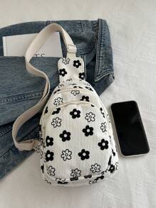 Strawberry Print White Women's Fanny Pack Waist Bag Coin Purse Multi-Pocket Canvas Bag Small Phone Pouch Cute Pink Travel Bag - White - View 3