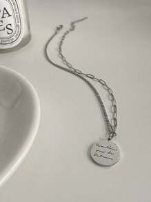 1pc Titanium Steel Non-Fading Pendant Necklace, Hiphop Letter Minimalist Stylish Couple Necklace