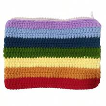 Purses And Bags Women Handmade Rainbow Wallet Crochet Cloud Knitted Handbag For Woman Makeup Bag Zipper Change Pouch Purse Small 7.5"(L X 4.8"(W) Rainbow) Black Clutch Purse Gold Purse Makeup Bag - 小的 - 查看 2