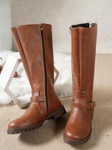 Fall/Winter 2025 Simple Fashion Women Over-The-Knee Boots, Anti-Slip Comfortable Versatile Square Buckle Decor British Style Plus Size Riding Boots,Western Boots