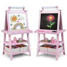 Lifezeal Kids Art Easel Double Sided Chalkboard Magnetic Whiteboard With Storage Tray - Pink - View 3