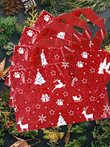 10/20个装圣诞礼品袋，红色圣诞树、驯鹿、星星、雪花图案礼品袋，圣诞派对装饰礼品包装，圣诞家庭聚会礼品包装用品，圣诞购物塑料袋，耐用塑料袋，圣诞厨房包装用品，2026新年装饰，圣诞装饰，圣诞礼物，圣诞礼品，派对小礼品 - 紅色聖誕 - 查看 8