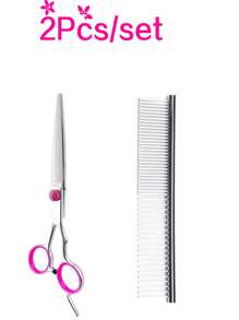Professional Pet Grooming Scissors Set: Includes Stainless Steel Straight & Curved Scissors For Dog Hair/Fur Trimming, Rabbit Grooming Shears & Other Pet Styling Tools