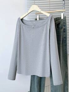 Casual Loose Off-Shoulder Long Sleeve T-Shirt, Slouchy Relaxed Fit Tops