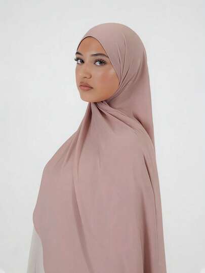 1pc Women Simple Classic Solid Color Elegant Casual Edged Scarf, Premium Knit Fabric Viscose Jersey Hijabs Scarf, Long Turban Style Headscarf, Suitable For Daily Life, Outings And Gatherings For Dress