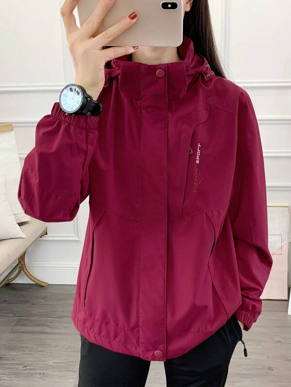 1pc Women's Color Block Spring/Autumn Windbreaker, Outdoor Sports Lightweight Waterproof Hooded Jacket, Suitable For Running Hiking