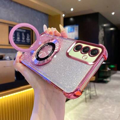 Funda de teléfono transparente y elegante con amortiguación de aire chapada, soporte metálico magnético, cubierta de teléfono a prueba de agua, resistente a caídas y arañazos