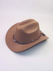 1 pieza Sombrero de fieltro estilo vaquero unisex, sombrero casual de ala ancha estilo western, sombrero de fiesta de jazz hecho a mano con diseño tejido de ojo - Multicolor - Ver 16