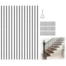 Wrought Iron Baluster, 44 Inches Satin Black Iron Balusters For Staircase, 1/2" Square Metal Railing Staircase Balusters Hollow Stair Spindles
