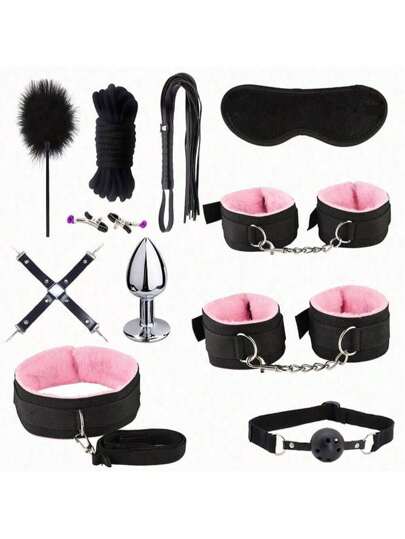 Sex Toys Nylon BDSM Kit Plush Sex Bondage Adult Toys For Women Set Handcuff Exotic Sex Games Whip Nipple Clamp Adult SM Product Sexy Toys 18