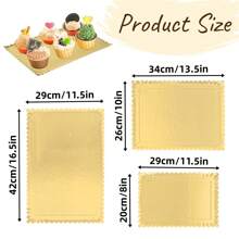 10PCS Scallop Edge Rectangle Paper Trays, Heavy Duty Disposable Golden Cardboard With Greaseproof Coating, Perfect For Elegant Dessert Table Serving Parties, Cupcake Display, Birthday Party, Wedding - Gold - View 6