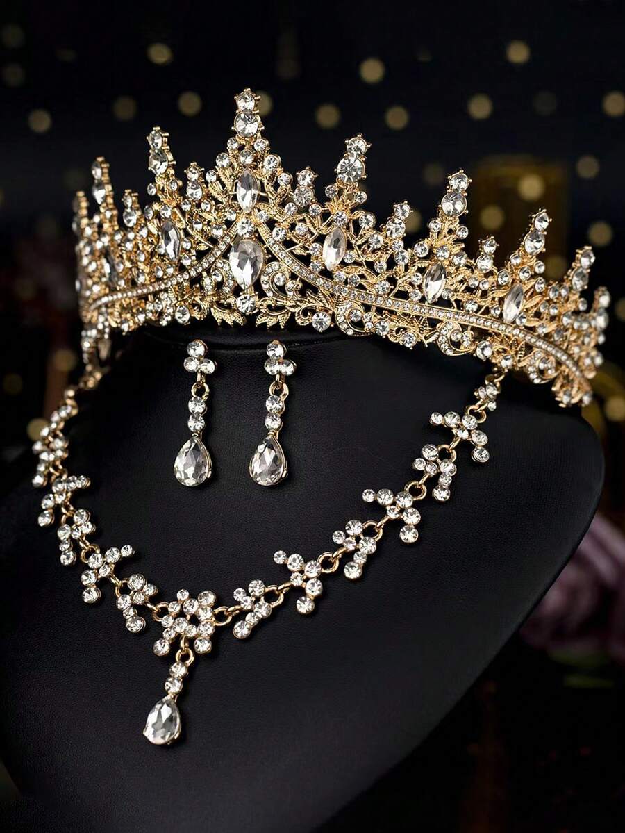 1 Set de Accesorios Nupciales - Corona con decoración de Cristal Rojo, Collar, Aretes (4 piezas), Conjunto de Joyería de Boda, Adecuado para Vestido de Novia, Vestido de Gala, Baile de Graduación, Fiesta