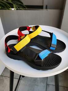 Men's Casual Fabric Sandals, Anti-Skid Hook & Loop Fastener Summer Beach Sandals For Outdoor Walking