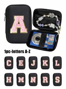 便携式 CCD 相机保护套，粉色字母 A-Z 毛巾刺绣，紧凑设计，防水材质，非常适合户外摄影爱好者和旅行者充电器盒，办公室必备数码包电缆相机包电子数据线整理器存储，钱包式移动电源盖旅行相机包，女士男士礼物，教师必备用品，防水轻便大容量便携式配件，适合暑假旅行，户外活动旅行必需品