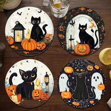 1 set/4 pezzi/6 pezzi Sottobicchieri in fango di diatomee con motivo di gatti neri e zucche di Ognissanti, sottobicchieri per caffè, decorazioni per casa e ristorante per occasioni varie, regali quotidiani, decorazioni per tavolo, decorazioni quotidiane, decorazioni per feste a tema - Multicolore - Visualizzare 6