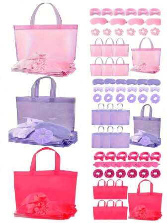 32/16/4pcs/Set Wedding Season Pink Party Supplies, Bridal Shower Favors, Including Eye Mask Hair Ties And Gift Bags, Suitable For Sleepover Party/Wedding/Spa/Birthday Party Favors