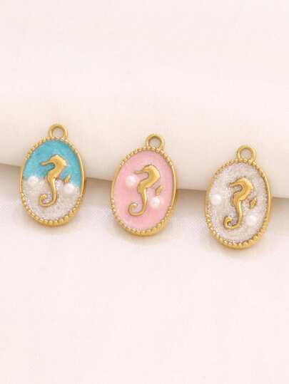 2 件不锈钢珐琅海洋海马吊坠配件 18K 镀金珍珠饰品 DIY 珠宝制作用品配件