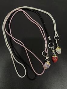 1 pieza Collar largo con colgante de fresa, cordón colgante de teléfono con doble hebilla brillante para mujeres, minimalista y de moda, anti-pérdida y anti-caída, viene con almohadilla