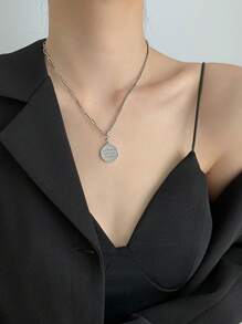 1pc Titanium Steel Non-Fading Pendant Necklace, Hiphop Letter Minimalist Stylish Couple Necklace