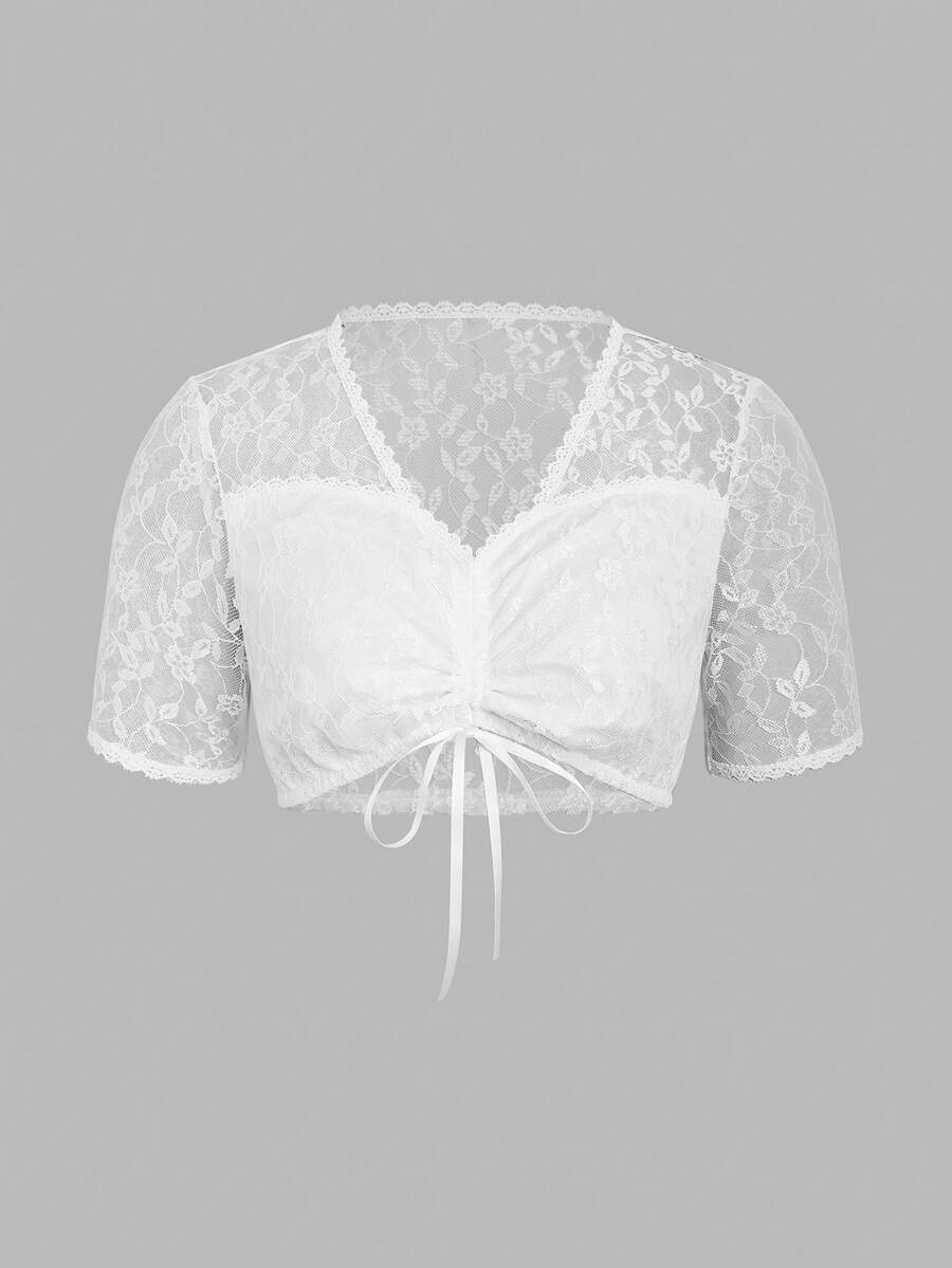 ii German Dirndl Blouse White Traditional Bavarian Oktoberfest Lace Blouse Wiesnherz, Halloween - White - View 1