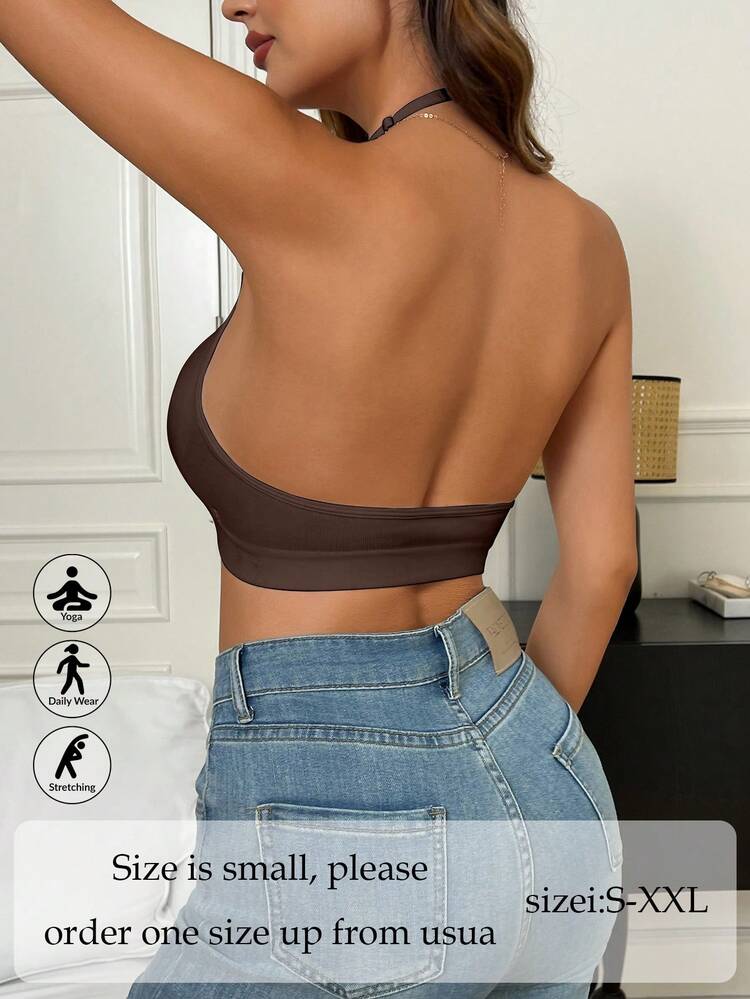 1 件女士工字背运动文胸瑜伽健身运动文胸 - 棕色 - 查看 3