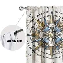 2PCS Antique Marine Theme T Curtain Panels-2pcs Marine Sailboat, Seagull, Lighthouse And Compass Printed On Wood Grain Background-Rod Pocket Polyester Curtain For Living Room, Bedroom, Kitchen-Machine Washable - Multicolor - View 6