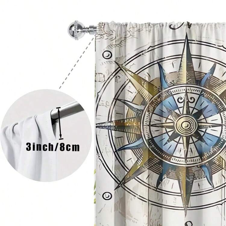 2 tấm rèm cửa chủ đề hàng hải cổ điển - 2 tấm thuyền buồm, chim mòng biển, ngọn hải đăng và la bàn in trên nền vân gỗ - Rèm cửa polyester có túi đựng cho phòng khách, phòng ngủ, nhà bếp - Có thể giặt bằng máy - Nhiều màu - Xem 6