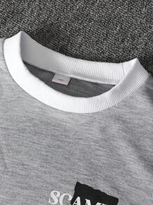 Set da 2 pezzi: felpa con stampa di lettere a maniche lunghe e pantaloni con tasche a righe, moda casual per bambini di 7-11 anni, adatto per attività all'aperto e sport scolastici