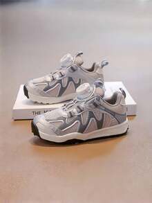 1 par de zapatillas de moda con diseño de botón giratorio de malla de PU y suela blanda, adecuadas para primavera y otoño - Plateado - Ver 1