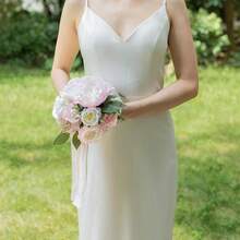 Dusty Blue Wedding Bouquets For Bride Bridesmaid, White Wedding Artificial Roses Flowers For Wedding Bouquets Ceremony, Anniversary - Blush Pink & Ivory - View 7