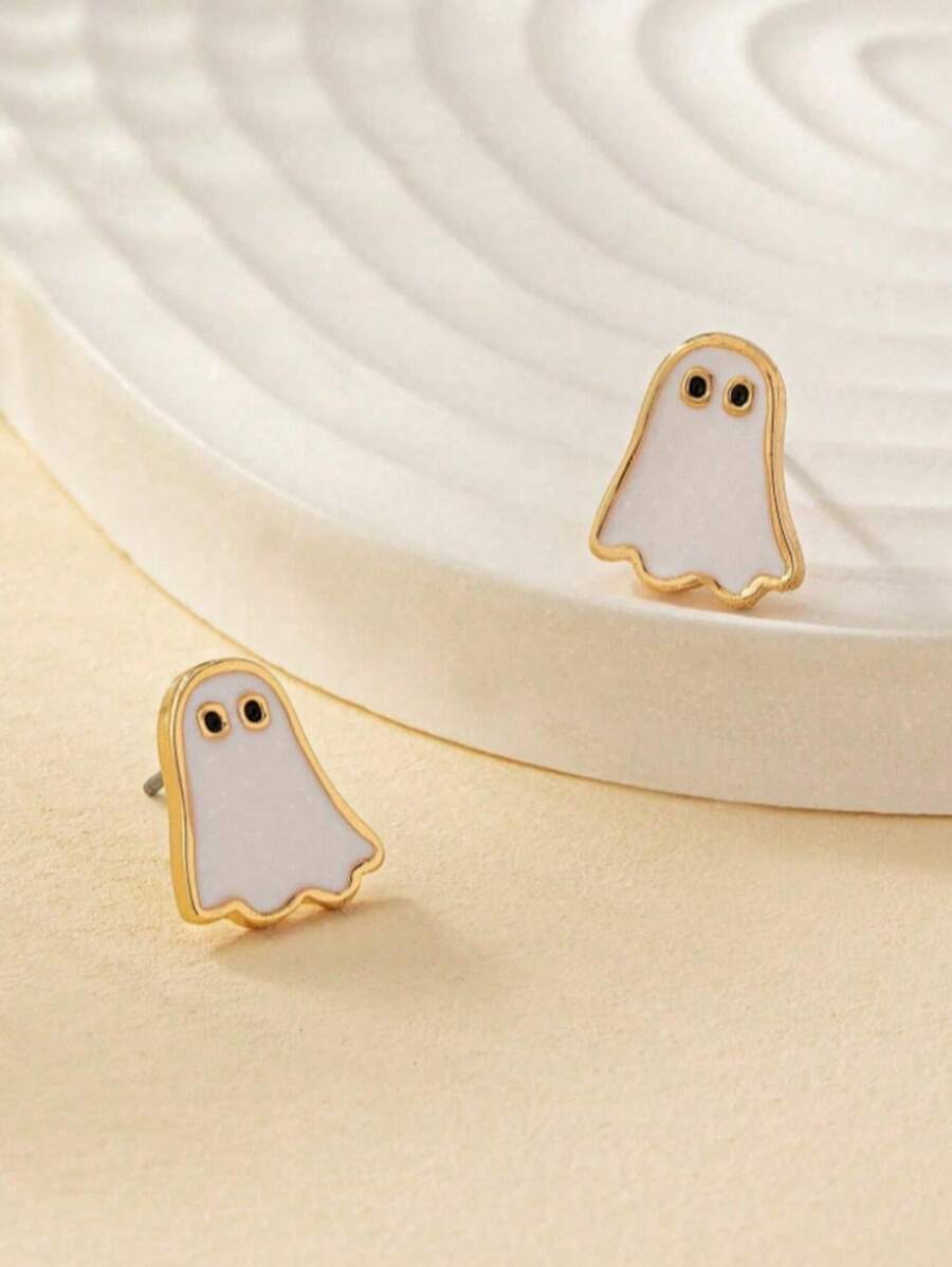 1 Coppia di orecchini a forma di fantasma smaltati, adatti per l'uso quotidiano in primavera ed estate