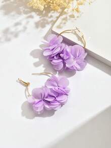 一对优雅波西米亚风花卉布艺流苏耳环，适合作为女士派对和节日礼物，圆形创意花卉耳环，时尚派对配饰（由于拍摄角度不同，可能存在色差） - 紫色 - 查看 4