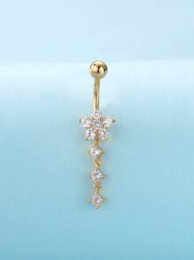 1pc Stainless Steel Plum Blossom Zirconia Navel Piercing Jewelry For Women, Everyday Belly Button Ring