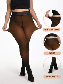 Thick Warm Pantyhose, Stylish Fake Skin Fleece Leggings, High Waisted Design, Women's Pantyhose And Stockings Winter - Màu caramel đen - Xem 4