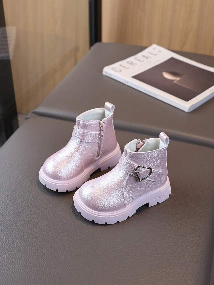 1 Pair Children's Boots, Leather Boots With Side Zipper, Fashion Mid-Calf Boots For Boys & Girls, Spring/Autumn - Pink - View 2