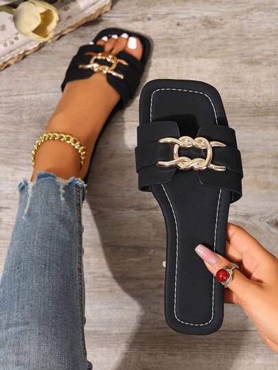 Sandali infradito casual alla moda da donna, comodi sandali con tacco piatto e punta aperta, adatti per l'estate