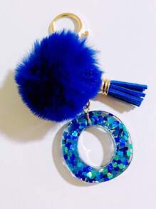 1个字母首字母钥匙扣，可爱毛绒球钥匙圈，可挂在包包、背包、汽车上，是送给女性和女孩的绝佳礼物。这款钥匙扣饰有闪亮的树脂，可用作钱包和手提包的配饰，带有流苏，字母首字母从A到Y。 - 藍色 - 查看 31