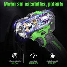 Pistola Impacto Llave Inalámbrica 1/2 600 Nm 2 Pilas 2 En 1,autonomía prolongada,alta eficiencia,luz LED integrada, - Tipo de Enchufe B USA (110-127V) - Ver 3