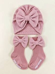 0-6个月婴儿四季花朵弹性头带帽子和袜子套装，新生儿无檐便帽礼盒，婴幼儿头饰配饰套装